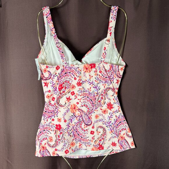 Lands' End Women's 4, 2-10 LONG Underwire Wrap Tankini Top Wood Lily Multi Flora - Picture 7 of 11
